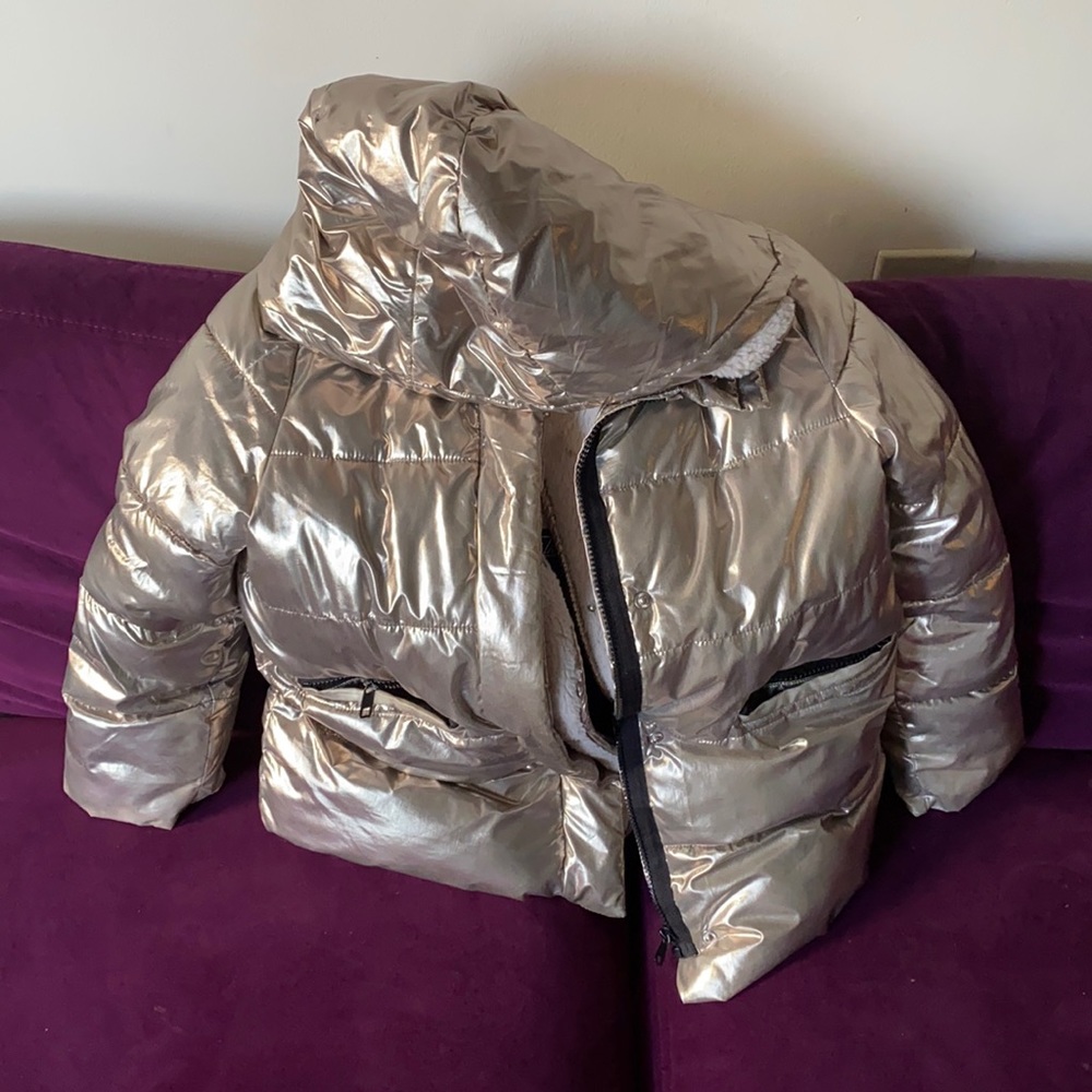 Gold Metallic Zara Kids Winter Coat with Fur Lining